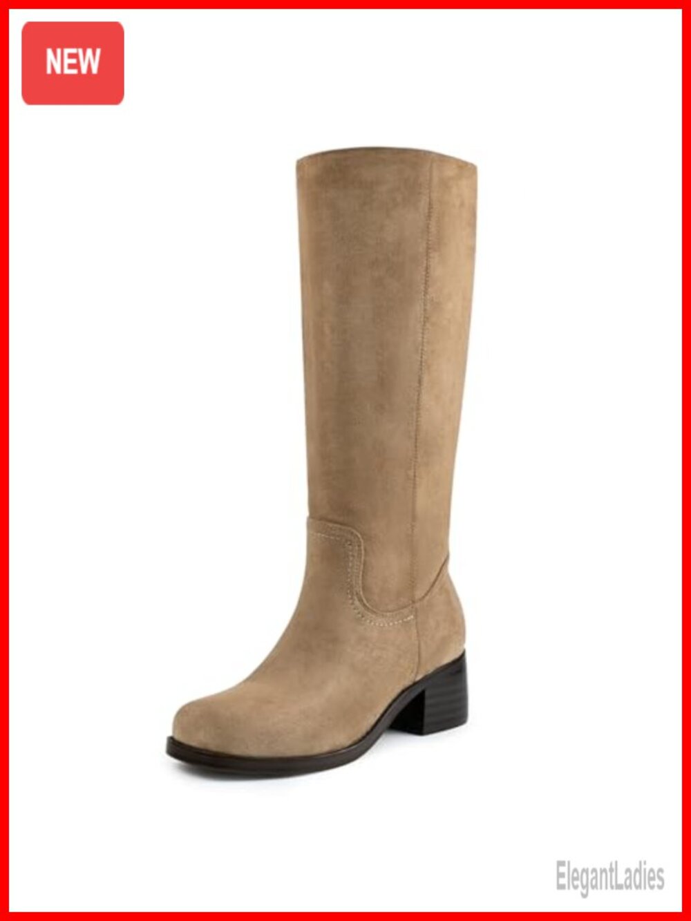 Platform Knee High Riding Boots Square Toe Pull-On Block Heel